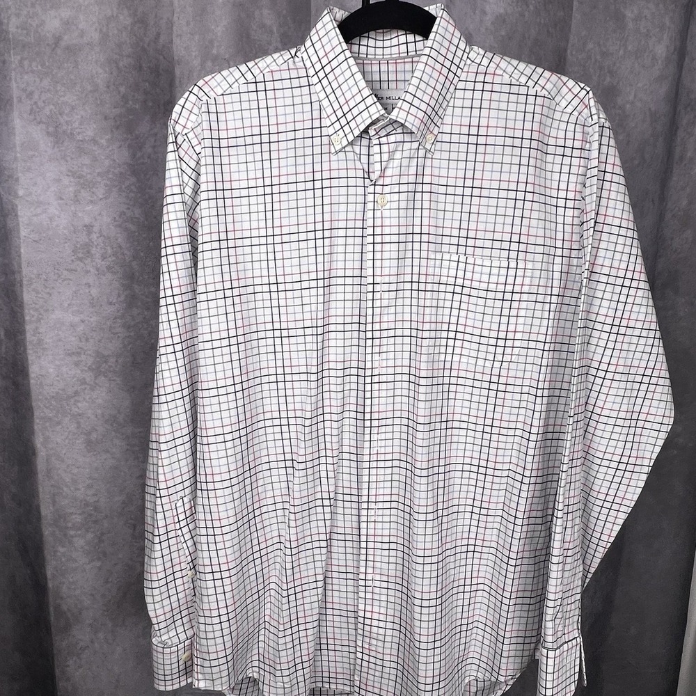 Peter Millar 100% Cotton Medium Shirt White w/Multi Color Check